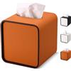 GORESE Porta Fazzoletti, Quadrata Scatola per Fazzoletti in Pelle dispenser per fazzoletti Tissue Box per ufficio, casa, auto, bagno(Arancione)