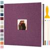 Semfalbuums Album Fotografico Autoadesivo 33x32 CM in Lino Album Portafoto Personalizzabile Scrapbook Photo Album Fotolibro Ricordi Nascita Matrimonio Travel Journal Guest Book, 120 Pagine Viola