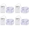 BXROIU 4 x 50 LEDs Stringa Luci a Batteria,Filo d'Argento 5 metri Ghirlanda,3 Modalità di Catena Luminosa per Feste, Matrimoni, Giardino e Decorazione Natalizia (Bianco freddo, 4 Pezzi 5 metri)