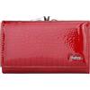 Karoukee Portafoglio Donna in Vera Pelle Verniciata - Borsellino Piccolo con Texture Effetto Coccodrillo - Portamonete con 8 Tasche Carte + Finestra ID/Foto + Tasca a Chiusura a Bacio - Rosso