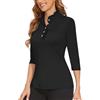 Soneven Camicetta da donna elegante volant colletto alto polo donna manica lunga, Nero , M