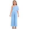 inlzdz Monopezzi e Tutine da Bambina Jumpsuit Elegante Monospalla Tuta Intera Salopette Pantaloni Larghi bito da Cerimonia Sera Festa di Compleanno Azzurro 11-12 Anni