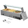 VEVOR Scaldavivande Commerciale Buffet 3 Contenitori da Dimensioni 1/2, Contenitore Scaldavivande Elettrico in Acciaio Inox da 1,5 kW con Coperchio in Vetro e Mestolo per Zuppa, per Catering, Feste
