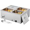 VEVOR Scaldavivande Elettrico Commerciale, in Acciaio Inox da 1500 W con Coperchio, Bagnomaria da Banco a 4 Teglie con Riscaldamento Rapido e Mestoli Forati, per Catering, Ristoranti, Feste