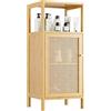 vovala Armadio da pavimento in bambù, Organizzatore per Bagno con Antina in Rattan e 1 Ripiano, Piccolo Armadietto Laterale in Legno per Ingresso, Lavanderia, Cucina, Soggiorno (naturale)