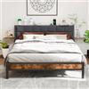 VERFARM Letto imbottito 140 x 200 cm, struttura letto singolo, letto matrimoniale con testiera, ripiano per comodino rimovibile e schienale ergonomico imbottito, telaio 140 x 200 cm