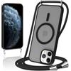 Knrlqim Magnetica Cover con Cordino per iPhone 11 Pro, Compatibile con Magsafe,Custodia con Laccio Collana Tracolla Corda,Traslucida Opaca Hard PC Sottile Antiurto Protettiva Case,Nero
