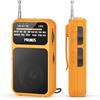 PRUNUS J-555 Radio Portatile Ricaricabile, Mini Radiolina Portatile FM/AM Supporta Batterie Sostituibili (AAA), con Jack/Clip Posteriore, per Camminare, Correre, Pescare (Arancio)