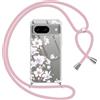 Yoedge Cover con Cordino per Google Pixel 8 5G 6,17, Trasparente Aesthetic Disegni Fiori Custodia con Collana Tracolla Laccio Collo, Sottile TPU Bumper Silicone + PC Antiurto Protettiva Case,05