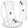 Yoedge Magnetica Trasparente Cover per iPhone 14/iPhone 13 con Cordino 6,1,Compatibile con Magsafe, Trasparente Sottile Silicone TPU Antiurto Custodia con Collana Laccio Tracolla per iPhone 13,Bianco