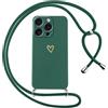 Oelrstfe Cover per iPhone 15 Pro Max con Cordino,Custodia Silicone Morbido Sottile con Motivo Cuore e Collana Laccio Tracolla,Antiurto Antigraffio Corda Collo Regolabile Protettiva Case,Verde