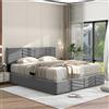 HOXINBLY Letto Matrimoniale con Contenitore 140x200 cm,Letto Una Piazza e Mezza con testiera Regolabile in Altezza, Letto Contenitore con Rete a doghe, Struttura Letto Matrimoniale in Velluto Grigio