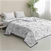 Hiseng Trapuntato Copriletto Primaverile Estivo, Mezza Stagione Trapunta Singolo, Copriletto Microfibra Trapunta, Goffrato Coperta per Matrimoniale (Fiore grigio,200x200cm)