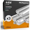Eurocali 3x Plafoniere IP65 Impermeabile 44W Trasparente 4000 Lumen + 2 Tubi LED da 150cm - Luce Bianco Freddo 6400K - Fascio Luminoso 120° - Sostituzione Neon