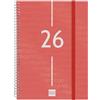 Finocam - Agenda a spirale 2026, vista settimanale verticale, gennaio a dicembre (12 mesi), agenda annuale 2026 con elastico, copertina in polipropilene a spirale, anno rosso, spagnolo