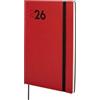 Finocam - Agenda 2026 Settimana Vista Orizzontale | Gennaio - Dicembre (12 mesi) | Agenda annuale 2026 con elastico e nastro lavorato a maglia| Copertina morbida Dynamic Mara - Rosso - Catalano