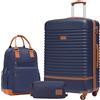 COOLIFE Set Valigie,Set di Valigie,Trolley da Viaggio con 4 Rotelle Girevoli a 360° TSA Serratura 1 zaino da viaggio e 1 Borsa da toilette Incluso (Albicocca/Blu Navy, Set di valigie 3pzs (28))