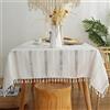 Pahajim Tovaglia Antimacchia Quadrata Tovaglia Cotone Lino Copritavolo Moderno Elegante Lavabile Tassel Design Decorazioni per il Tavolo della Cucina(Bianco,140x140cm)