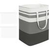 APOMOONS 75L Grigio Bianco Cesto Lavanderia Pieghevole con 2 Zipper Storage Bag,Sacchetto Lavanderia con Manico Grande Pieghevole Cesti Lavanderia per Camera da Letto, Bagno, Asilo Nido, Appartamento Studente