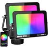 PICAA Faro da Lavoro a LED RGB Smart 200W, 20000LM Esterno, 16 Milioni di Colori, Controllo Wireless via App, Impermeabile IP66, Illuminazione Giardino per Feste Disco con Spina UE (2 pz)