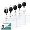 Uniclife Porta badge orizzontale trasparente in plastica con rotolo di carta d'identità retrattile, moschettone morbido impermeabile per carte di credito, patente di guida, confezione da 5
