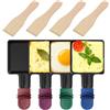 IPOW Set di 4 padelle quadrate per raclette con manici codificati a colori + spatola in legno, super antiaderenti, 18,35 x 9,23 cm, ideali per formaggio, uova, carne