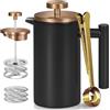 Wrobic Pressa da caffè in acciaio inox, 600 ml, a doppia parete, isolata, per caffè e tè, con 3 setacci aggiuntivi e un cucchiaino da caffè, nero