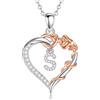 EUDORA Harmony Ball Collana con Iniziale a Forma di Cuore Placcata in Rame Rodiato con Zirconi Cubici per Donna, Ciondolo a Forma di Fiore in Oro Rosa con Lettera S Alfabeto Dalla S Regalo, 18+2