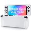 Teyomi Silicone Custodia compatibile con Nintendo Switch OLED modello 2021, Cover Nintendo Switch Oled con protettiva con accessori in vetro temperato, 2 scomparti per carte da gioco (bianco)