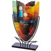 GILDE GLAS art Grande vaso decorativo - Vaso in vetro dipinto a mano con supporto in metallo - decorazione soggiorno altezza 49 cm multicolore