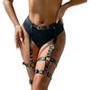 SuperLove Leather Bondage Garter Harness with Rings Black