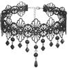 SuperLove Sexy Hollow Lace Floral Bead Pendant Choker Black