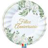 Big Party Piatti Carta Felice Anniversario Eucalipto D 20 Cm Bianco Verde