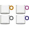 WD LifeStyle Set 4 Tazze da Tè Vetro Borosilicato Cc 300 ml Manico ad Anello Multicolor