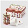 EDG Enzo De Gasperi Tazza Natale Porcellana con Filtro + Coperchio H 11 Cm 320 Ml Bianco Verde