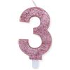 Big Party Candelina Numero 3 Cera Sweety Rose Gold Glitter