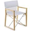 Unopiù Poltroncina pieghevole COSETTE con struttura in teak e telo in tessuto bianco canapa