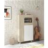 Dmora Vetrina Atlanta, Vetrinetta Moderna a 3 Ante, Credenza da Soggiorno o Salotto, Madia Alta con Ripiani, 77x33h142 cm, Rovere e Bianco