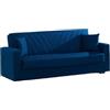 Dmora Divano Letto 3 posti Jorge, Divano Contenitore lineare con 2 Cuscini, Sofà da Soggiorno in Tessuto con Apertura Click-clack, 214x81xh89 cm, Blu