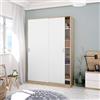 Dmora - Guardaroba 2 ante Waterbury, Armadio per camera da letto, Mobile con 4 ripiani e barra appendiabiti, 120x50h200 cm, Rovere e Bianco