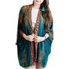 YOUR COZY Cardigan kimono boho da donna con stampa hippie gypsy leggero estivo da spiaggia coprire e top bohémien aperto sul davanti, Pavone Verde Mare, Etichettalia unica