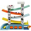 TOP BRIGHT Topbright - 1210922022de0001 - Gioco educativo scivolo auto Racetrack, pista macchinine per bambini 1-2 anni, pista auto da corsa con 4 macchinine, parcheggio e garage, in legno, senza BPA