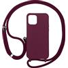 PuYu Zhe Cover con Cordino compatibile con iPhone 12 Mini,Cellulare Girocollo Custodia con Corda Silicone Case TPU Bumper Regolabile Necklace laccio Shell-Vino rosso