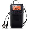 Benss Mini Radio Tascabile AM/FM Radio Portatile Pocket Personale Digitale Radio con Altoparlante Trasparente Lettore Musicale Sveglia e Timer con Auricolare per Camminare Jogging