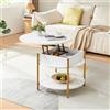 [en.casa] Tavolino da Caffè con Piano Rotondo Sollevabile e Scomparto Chiuso Tavolo Centrale da Salotto Apribile Trasformabile Vano Ripiano (ØxA):70 x 49 cm - Effetto Marmo Bianco