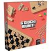 SPIN MASTER ITALIA SRL Editrice Giochi, Set di 6 Giochi da Tavolo in Legno, Scacchi, Dama, Dama Cinese, Domino, Torre in Legno, Shangai, 6 Anni+