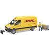 BRUDER SPIELWAREN Camion DHL Sprinter con Personaggio, Mercedes Benz Sprinter Bruder, Porte Apribili, Set Logistica, Giocattolo per Bambini