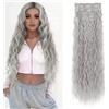 FLUFYMOOZ Extension per Capelli con Clip, 6 Pezzi Extension per Capelli Lunghe Onde da Sirenetta, Extension Sintetiche con Clip per Capelli da Donna 61 cm (Grigio/Argento/Bianco Misti)
