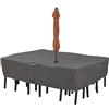 Classic Accessories Ravenna, set di copertura impermeabile per tavolo e sedie da patio rettangolare/ovale da 274 cm, con foro per ombrellone, 274 x 203 x 58 cm, grigio talpa scuro