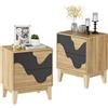 UEV Set di 2 Comodini con Motivo Ondulato, Comò Moderno con 2 Cassetti Portaoggetti, Tavolini laterali per Camera da Letto, Soggiorno, 45 x 35 x 56cm, Naturale